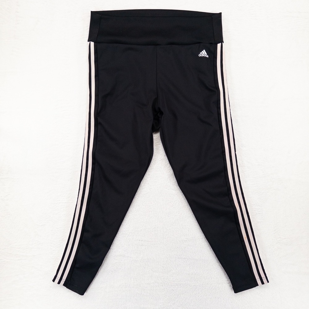 Adidas Leggings XL Black Pink Stripe High Rise Athletic Activewear Aeroready *